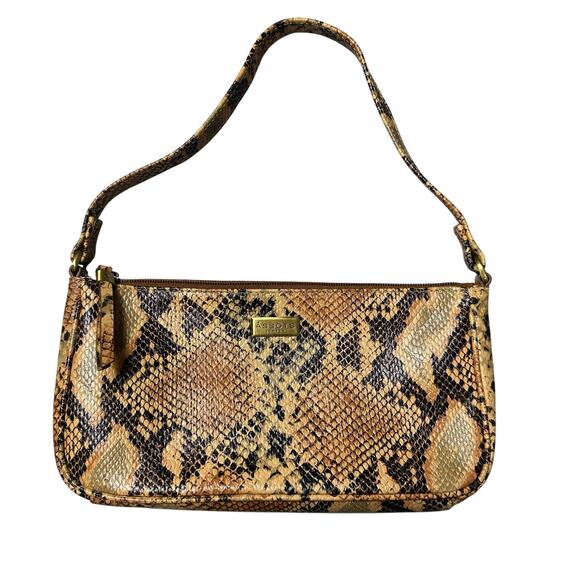 Assots London Leather Tan Snake Print Baguette Shoulder Bag - Picture 1 of 9